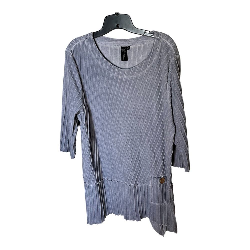Focus Casual Life Cotton Blue Asymmetric Ribbed Tunic Blouse Top Shirt Size XL